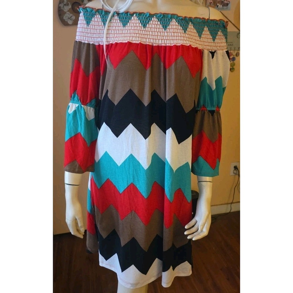 Yahada Mini Dress women Sz M‎ Abstract Y2K Style Ruched Neck Zig Zag Sheer